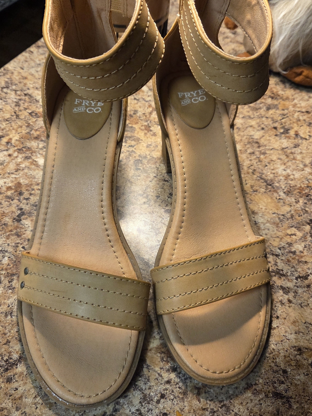 FRYE AND CO. Tan Leather Ankle-Strap Sandals